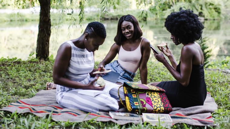 stock footage of girls having a picnic. 